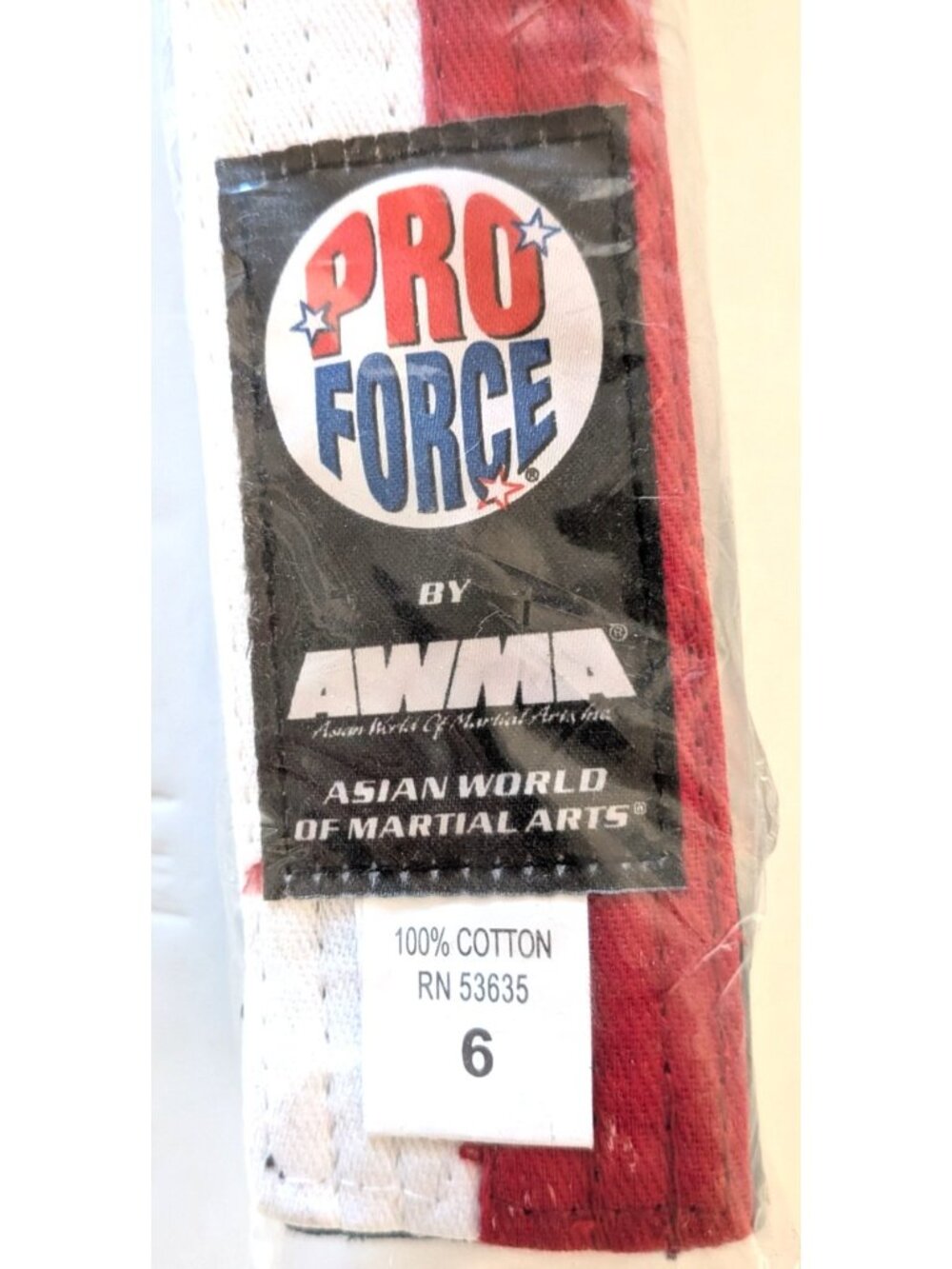AWMA ProForce Martial Art Rank Belt White Red Double Wrap 115 In. Cotton Size 6